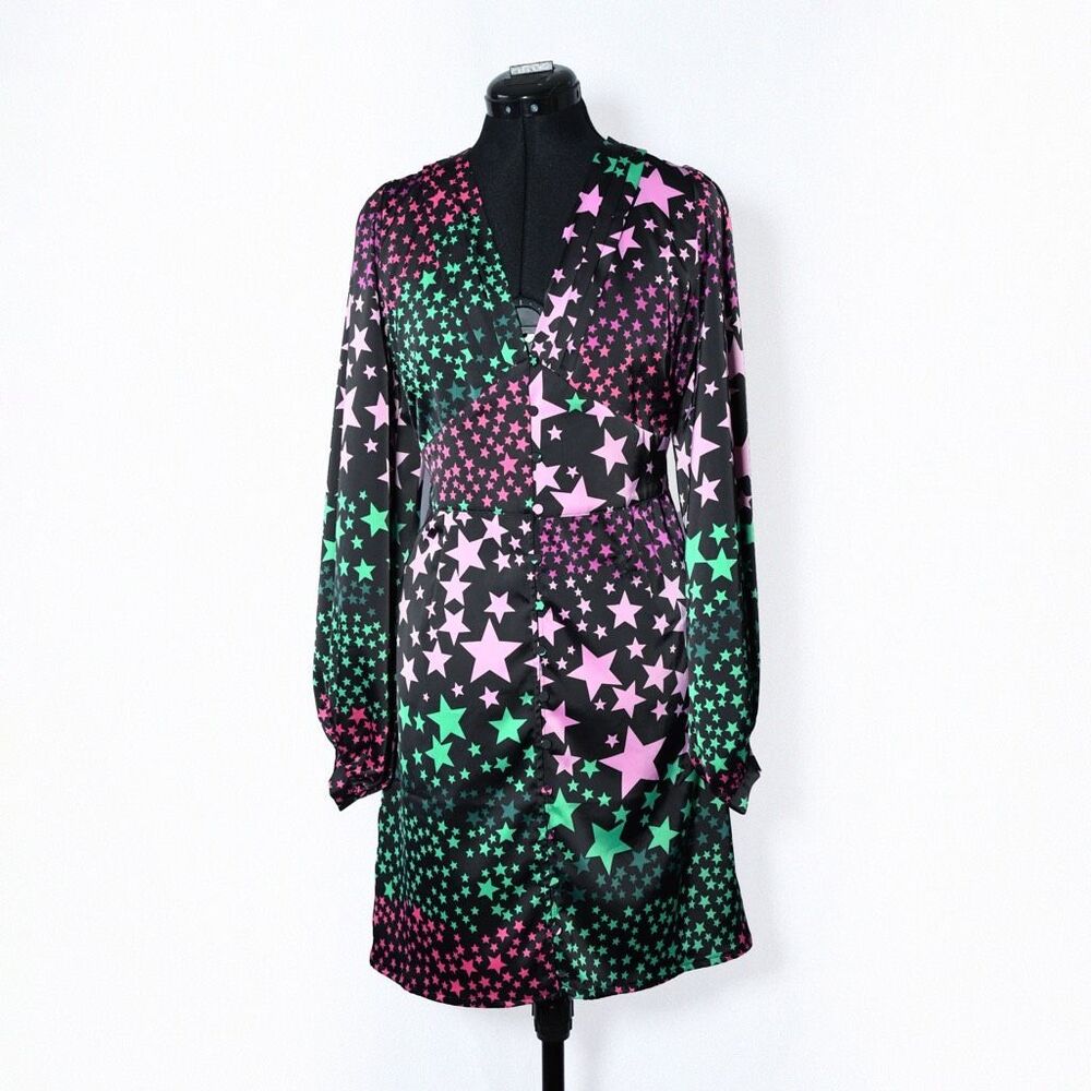 V Neck Midi Dress Stars Long Sleeve